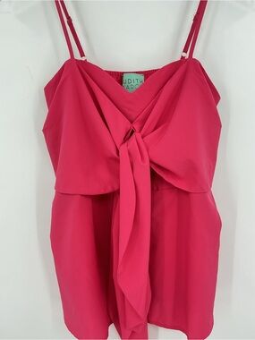 Judith March Spaghetti Strap Pink Tie Front Top
